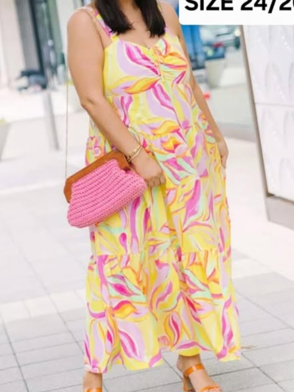 Terra & Sky Plus Size 3X Pastel Abstract Sundress Boho Tiered Summer Maxi Dress